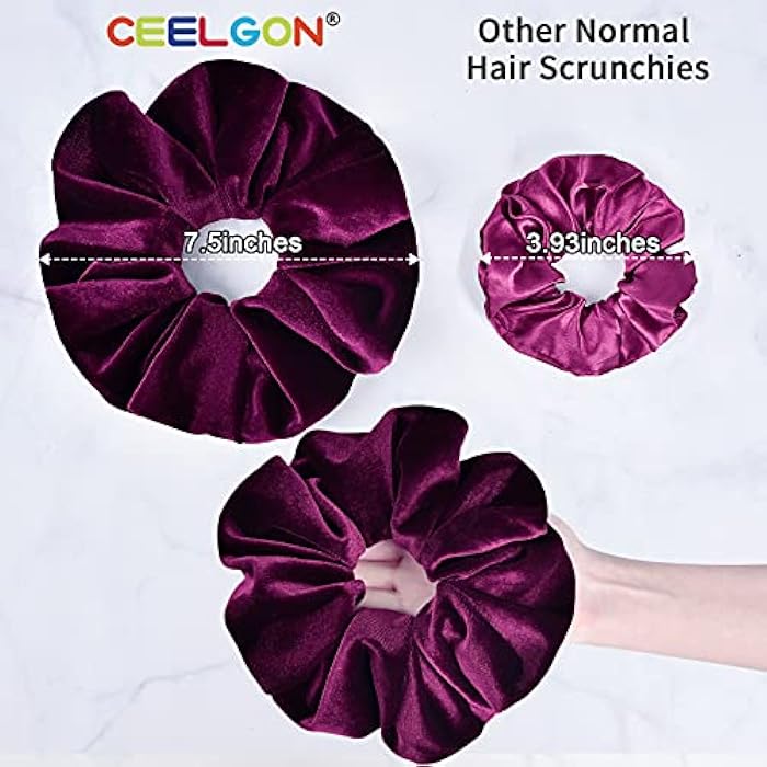 CEELGON 7.5 Inches Big Velvet Scrunchies - Set of 6 Assorted Colors (Black, Pink, Blue, Maroon, Green, Khaki) - Oversized, Soft, Thick, Jumbo Hair Scrunchies for All Hair Types - Image 2